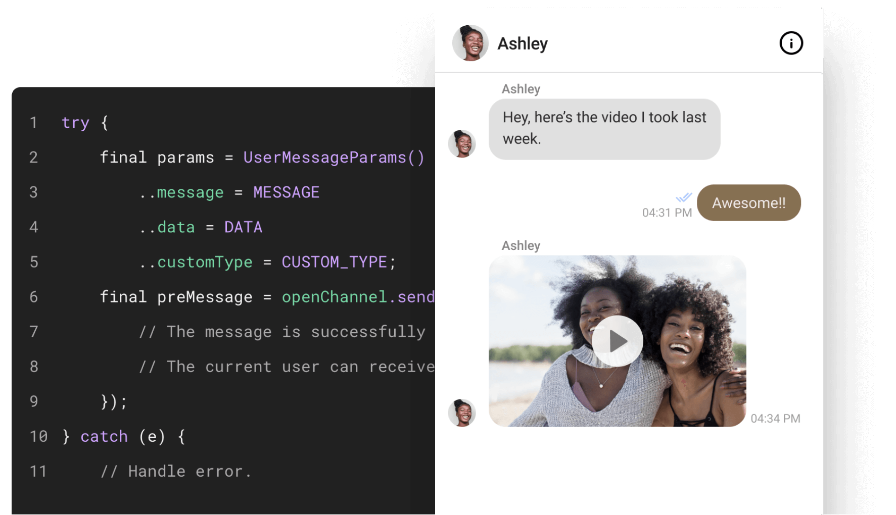 Sample code and chat view.