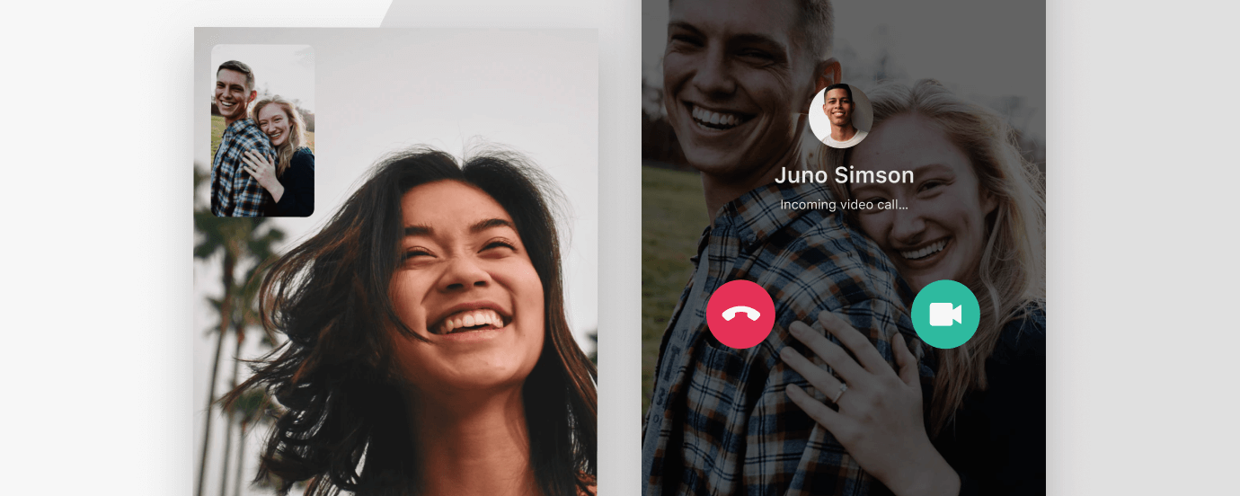 Two call views of video call and incoming call.